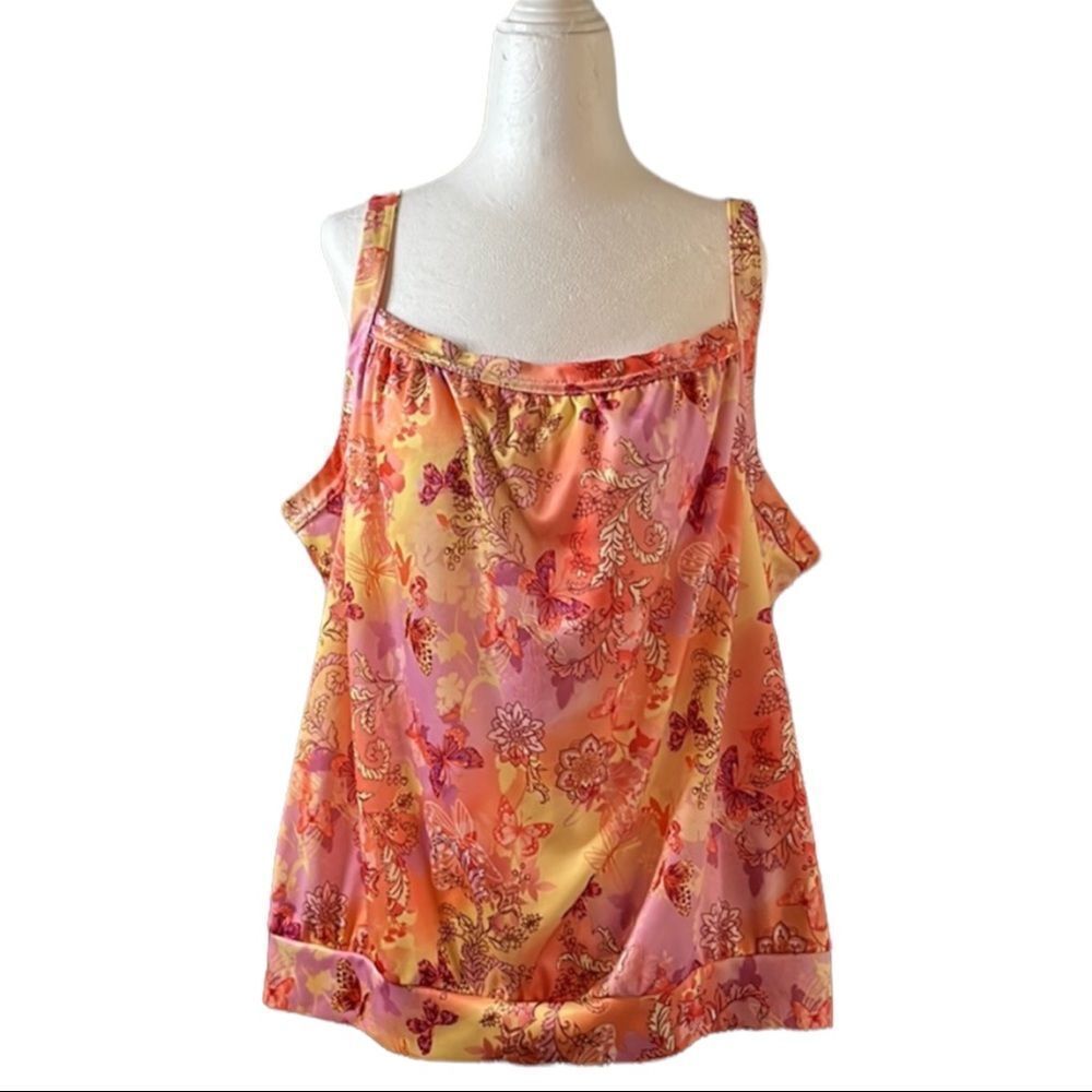Cw Classics pink & orange bra top sleeveless square neck silky fabric plus size